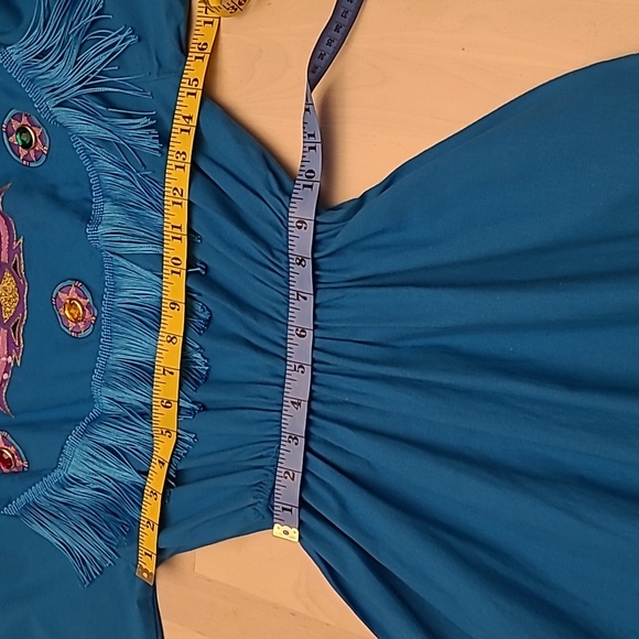 VTG 1980s SASSA Bold Bright Blue Gemstone Westernwear Fringe Dress with Pockets - Picture 8 of 17